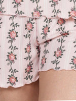 Women’s Pajama Shorts | Printed Sleepwear Shorts | Soft Stretch Yummy Rib Fabric | Elastic Waist Lounge Shorts for Women - Blushing Bride Rose