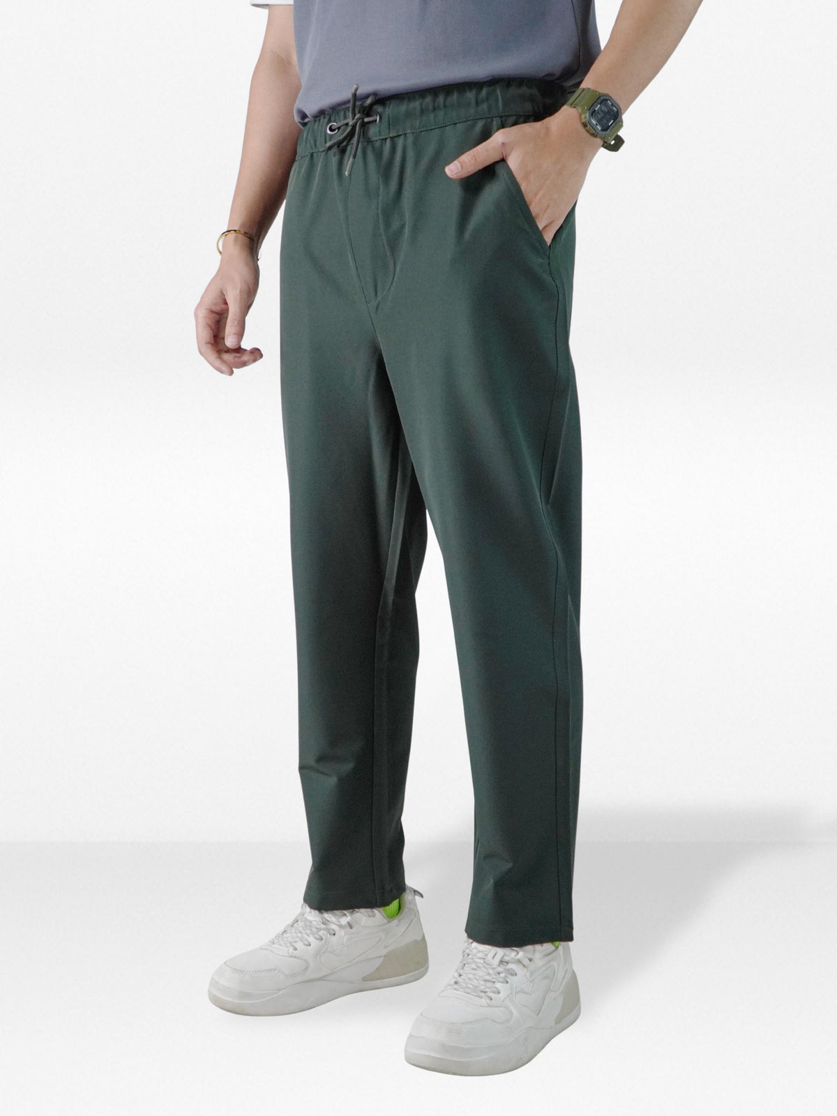 Men’s Relaxed Fit Trousers – Elastic Waist with Drawstring, Casual Pants with Fake Fly & Side Pockets ,Comfortable Everyday Wear