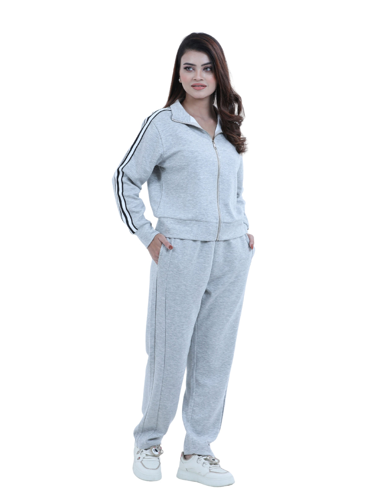 Women’s Zip-Through Jacket – High Collar, Regular Fit Long Sleeve Outerwear for Effortless Style & Comfort
