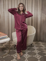 Women's Satin Notch collar & Full Sleeve Sleepwear set |Satin Fabric