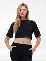 Women Crew Neck Short Crop Top | Black