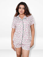Women’s 3-Piece Pajama Set – Yummy Rib Fabric Sleepwear with Contrast Piping, Notch Collar & Button Down Top,