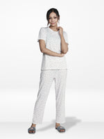 Women’s 2 Piece All Over Printed Loungewear Set – Short Sleeve Top & Pants | Casual Lounge Outfit, Soft Pajama Set, Summer Sleepwear for Women