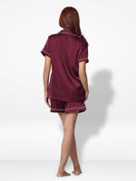 3pcs Women Satin Pajama Set. Contrast Piping, Notch Collar & Button Down.