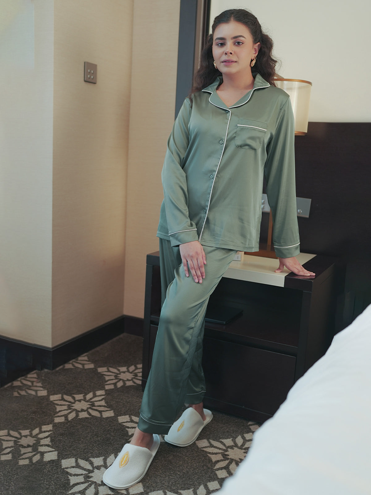 Women's Satin Notch collar & Full Sleeve Sleepwear set |Satin Fabric- Inteblu™