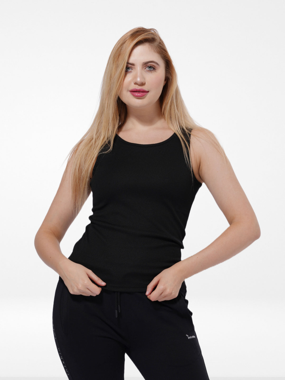 Women And Girl's Black Rib Sando Top