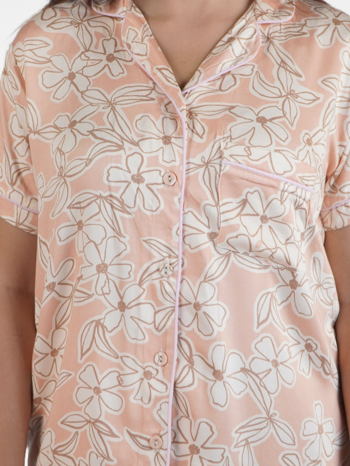 Women Pink Floral Printed Night Suit Set of Shirt and pajama, Nightwear set