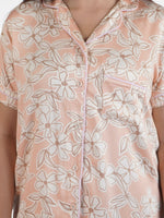 Women Pink Floral Printed Night Suit Set of Shirt and pajama, Nightwear set