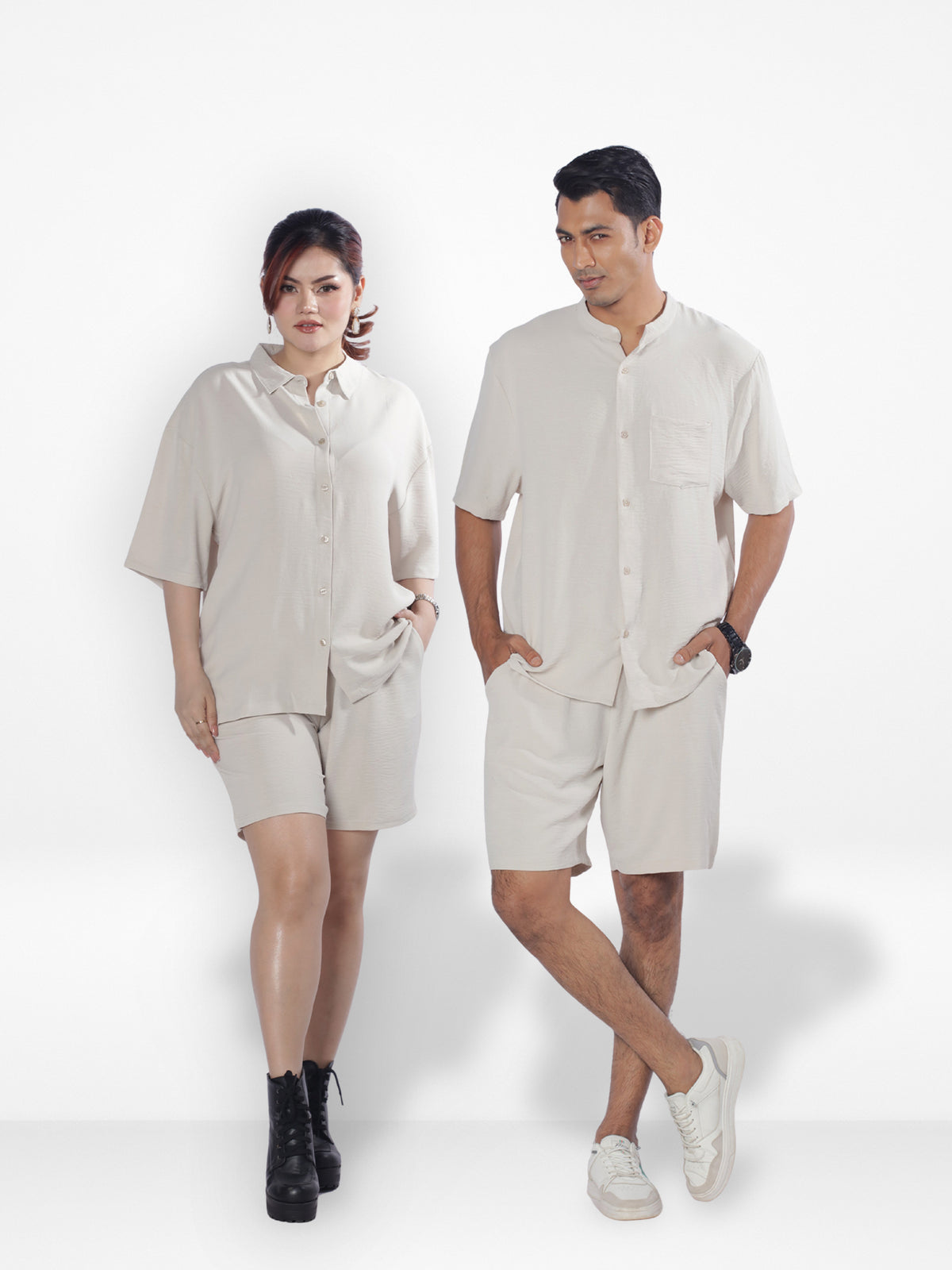 Couple Co-ord Set| Short Pant| Beige