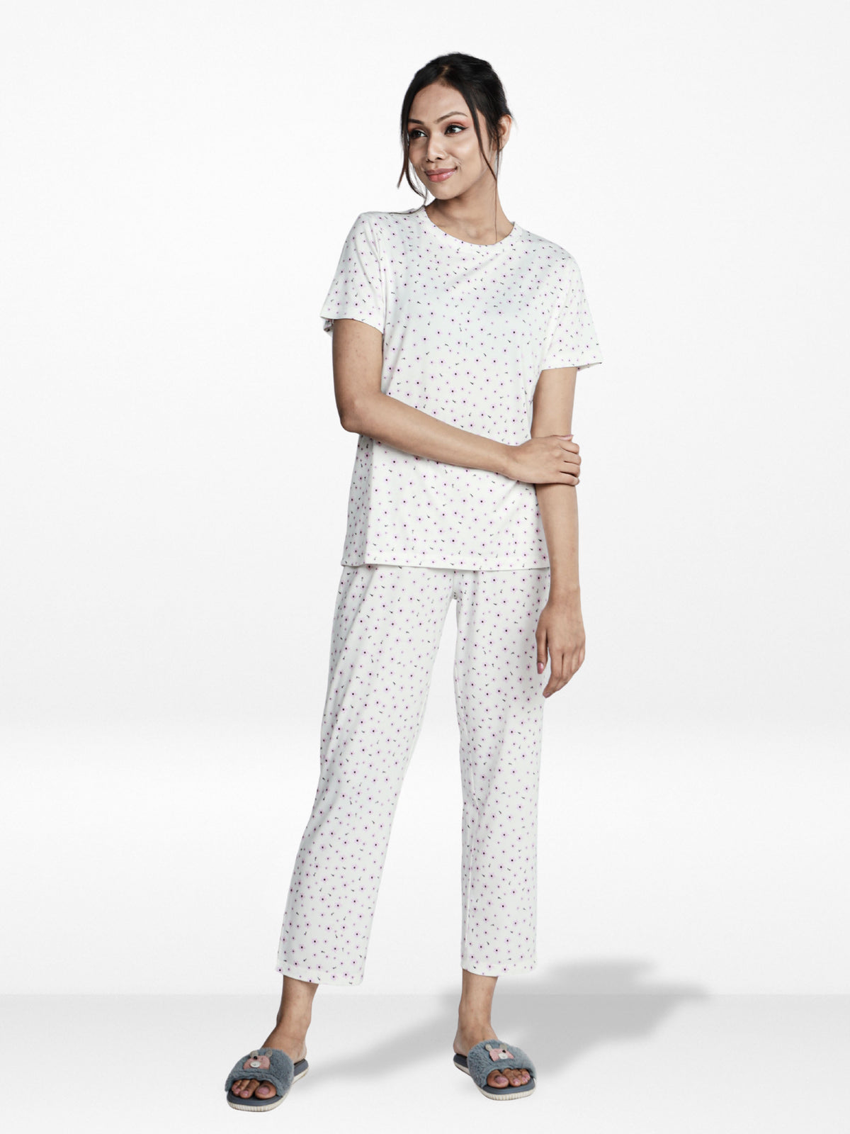 Women’s 2 Piece All Over Printed Loungewear Set – Short Sleeve Top & Pants | Casual Lounge Outfit, Soft Pajama Set, Summer Sleepwear for Women