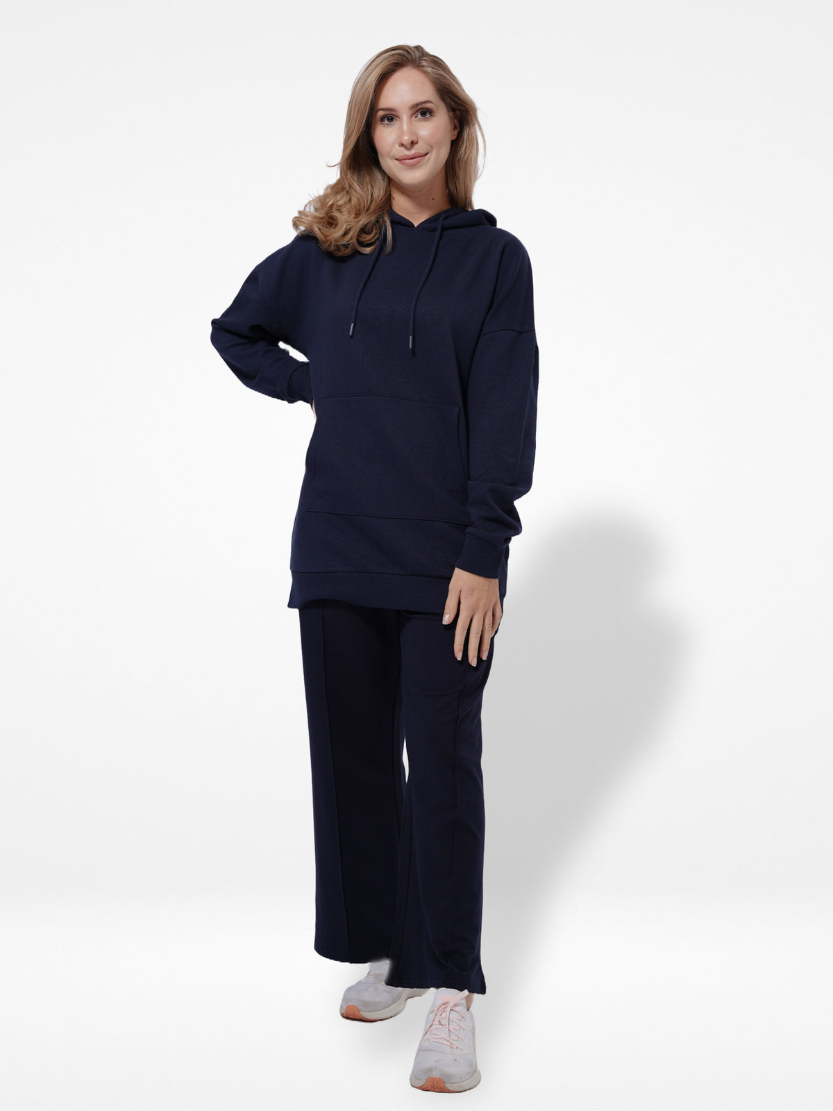 Women Cotton Navy Blue Hoodie