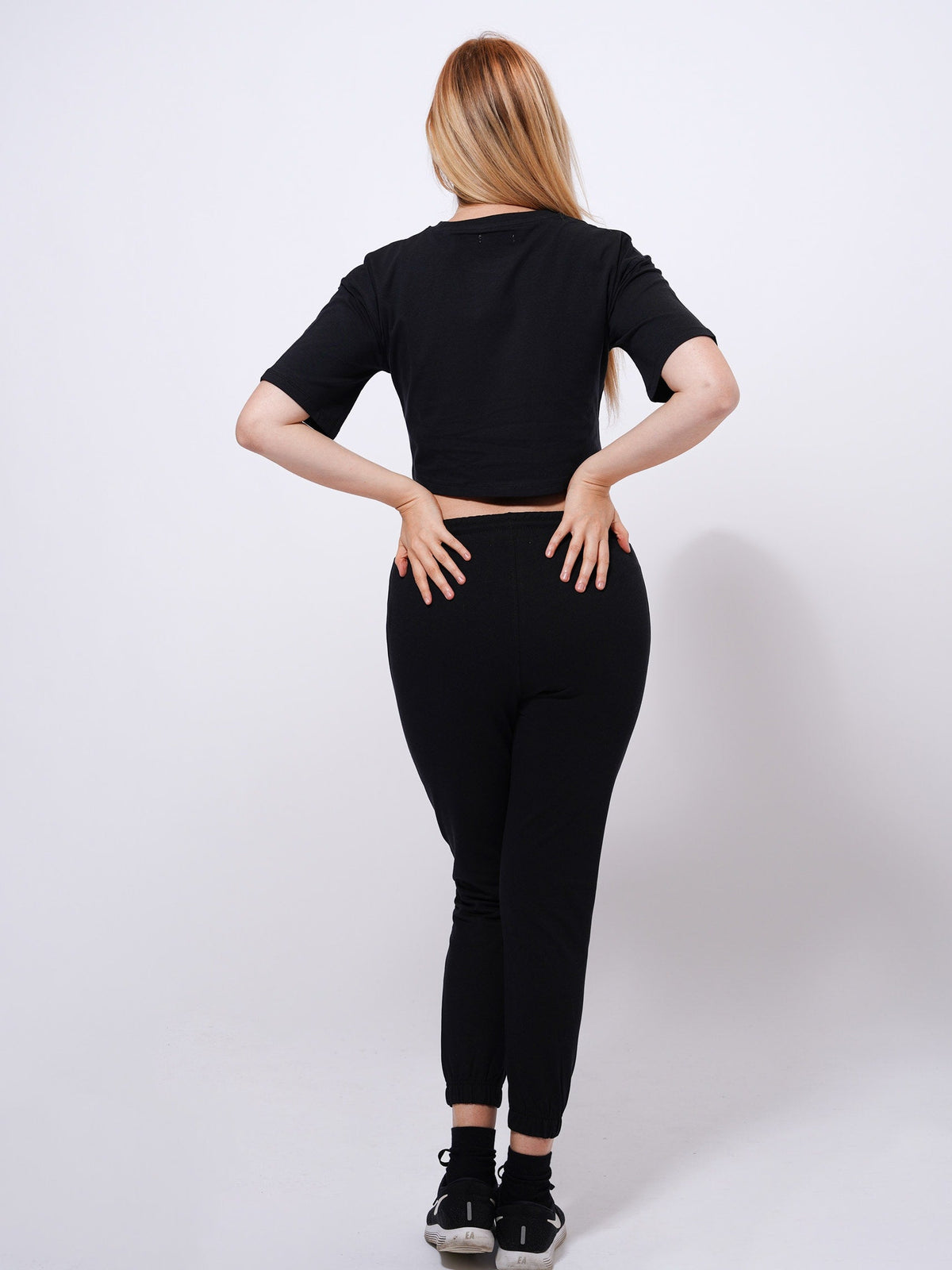 Women Crew Neck Short Crop Top | Black
