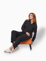 Women Long Sleeve Button Down Shirt High Waist Wide Leg Long Pants Outfits.