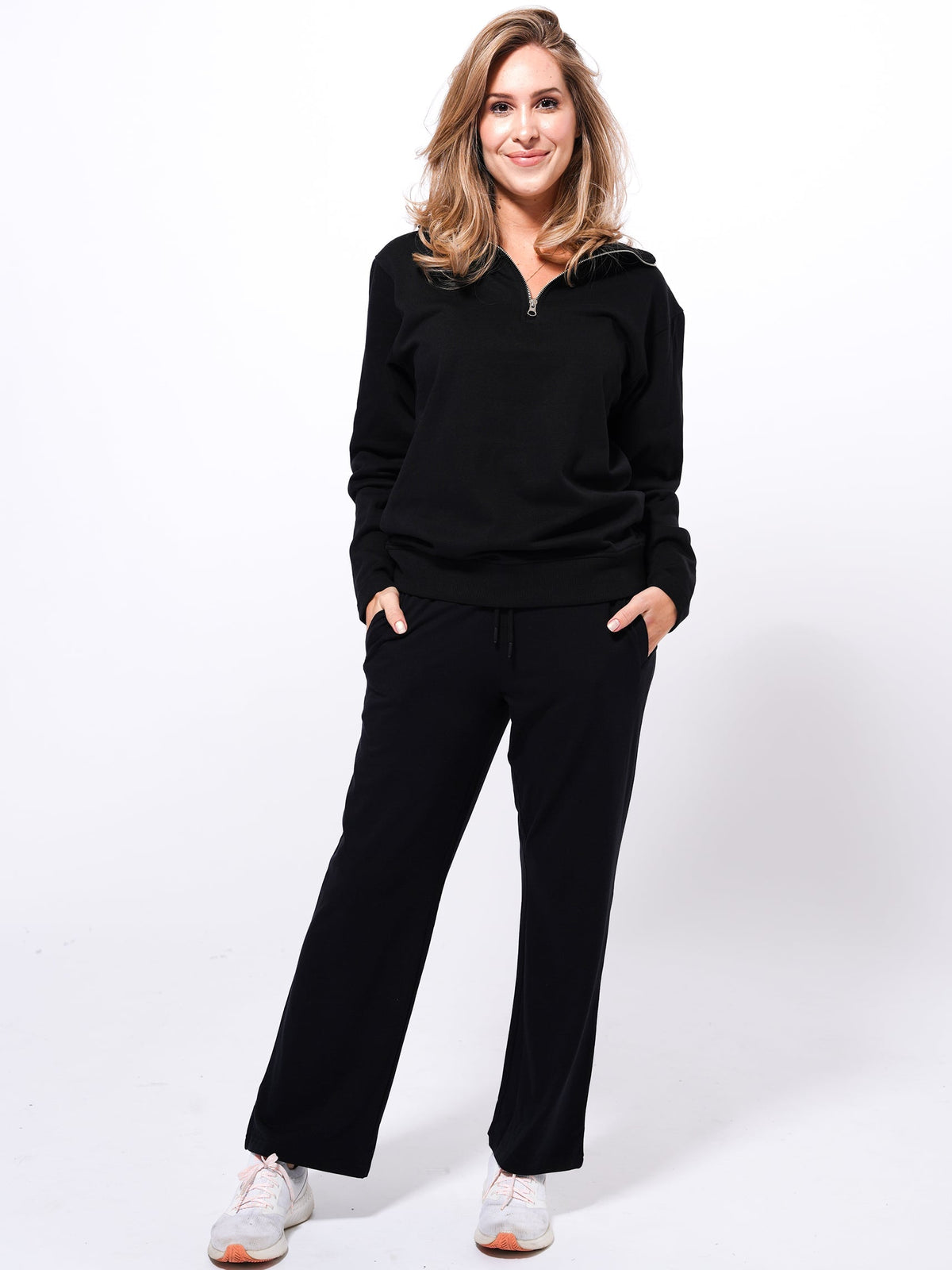 Cozy Open Leg Palazzo Sweatpants | Black