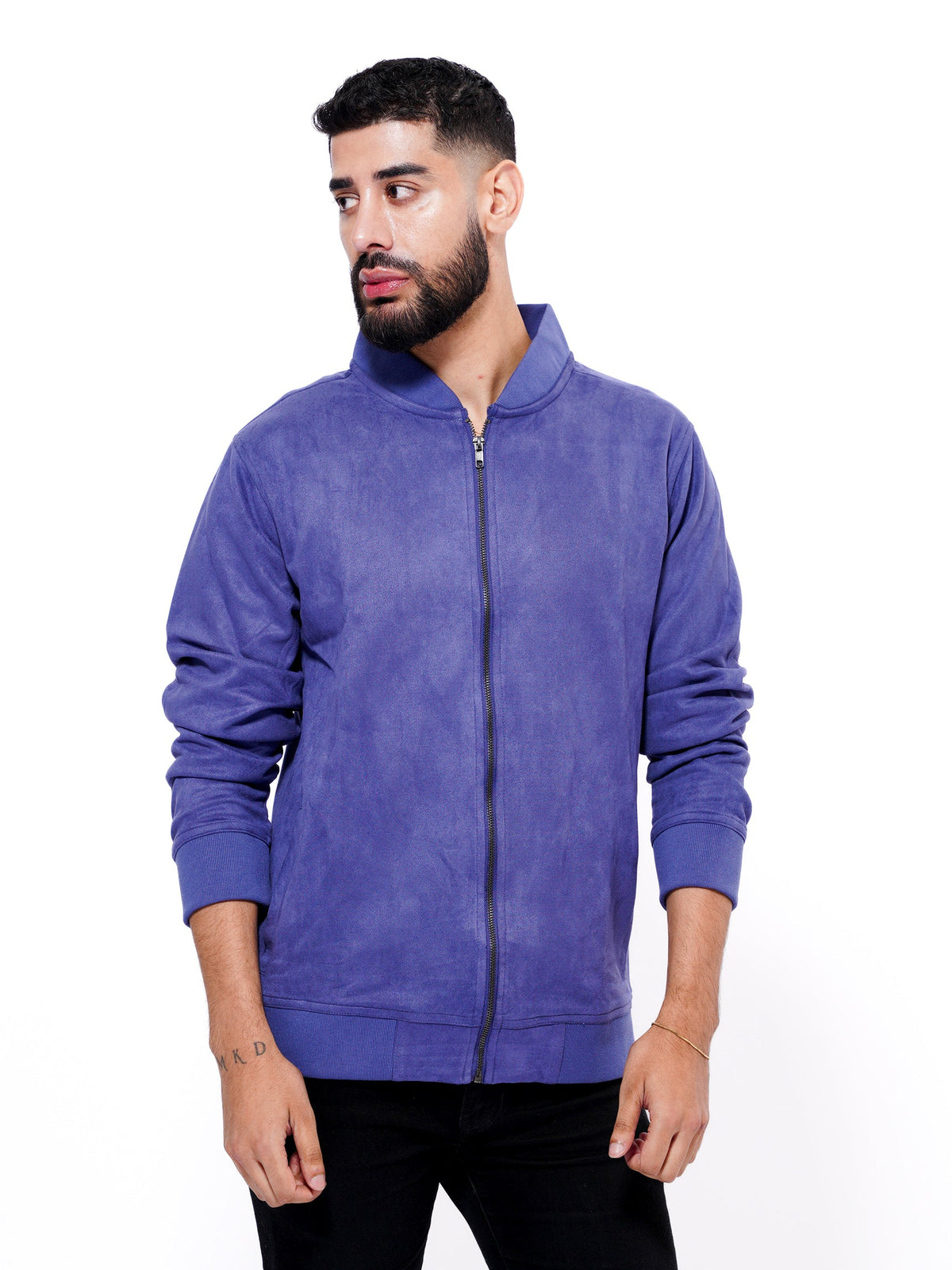 Men Casual Suede Bomber Jacket - inteblu