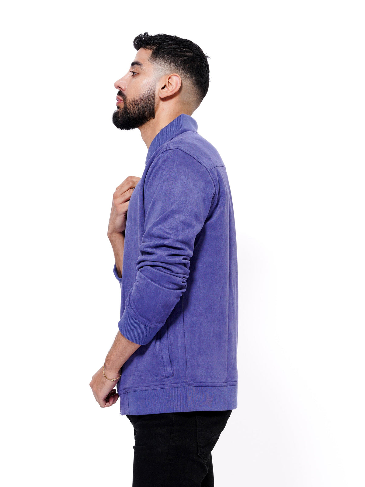 Men Casual Suede Bomber Jacket - inteblu