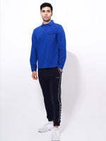 Men's Long Sleeve Player'sButton Polo Shirt | Blue Color - inteblu