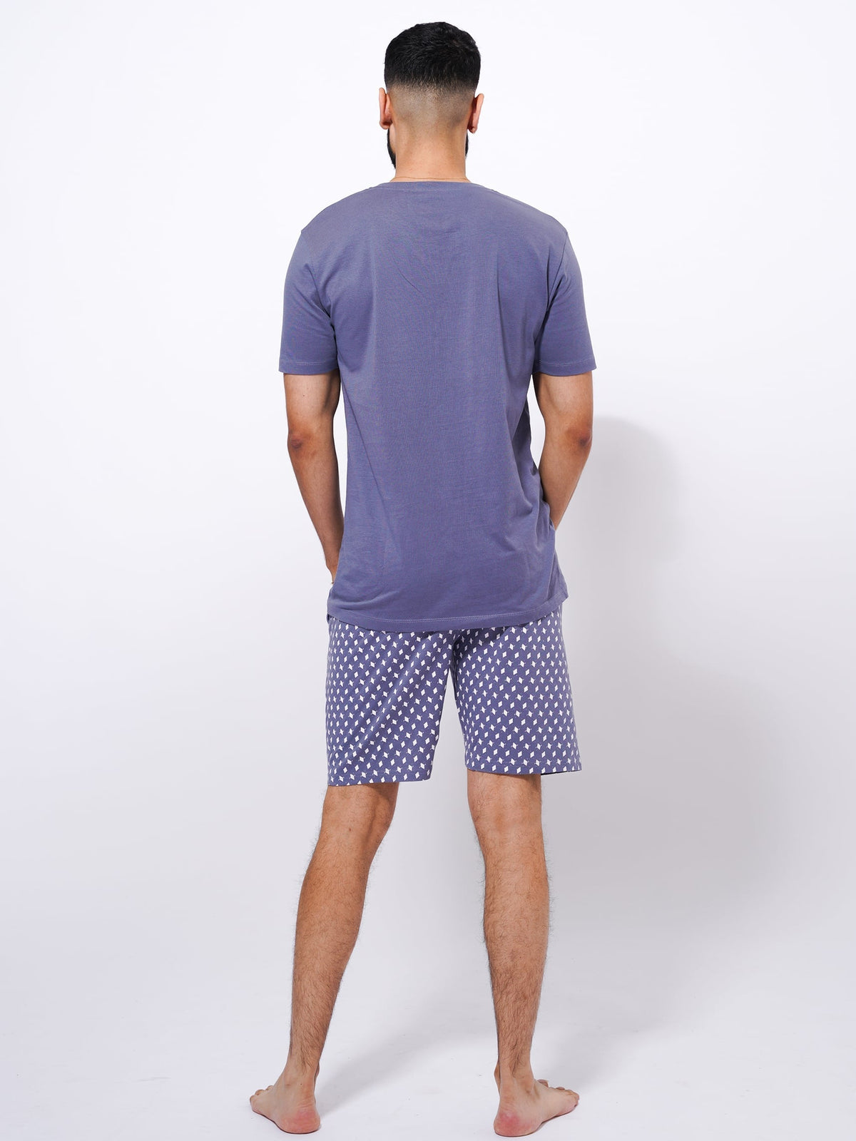 Slim Fit T-Shirt & Shorts Set - Printed Summer Outfit in Folkstone Gray Color - inteblu