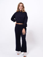 Women Black Hoodies Wide Leg Pants Sweatsuit Lounge Sets