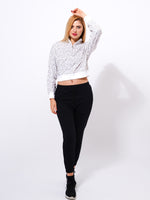 Ladies Cropped Sweat High Neck Sweatshirt In WHITE AOP - inteblu