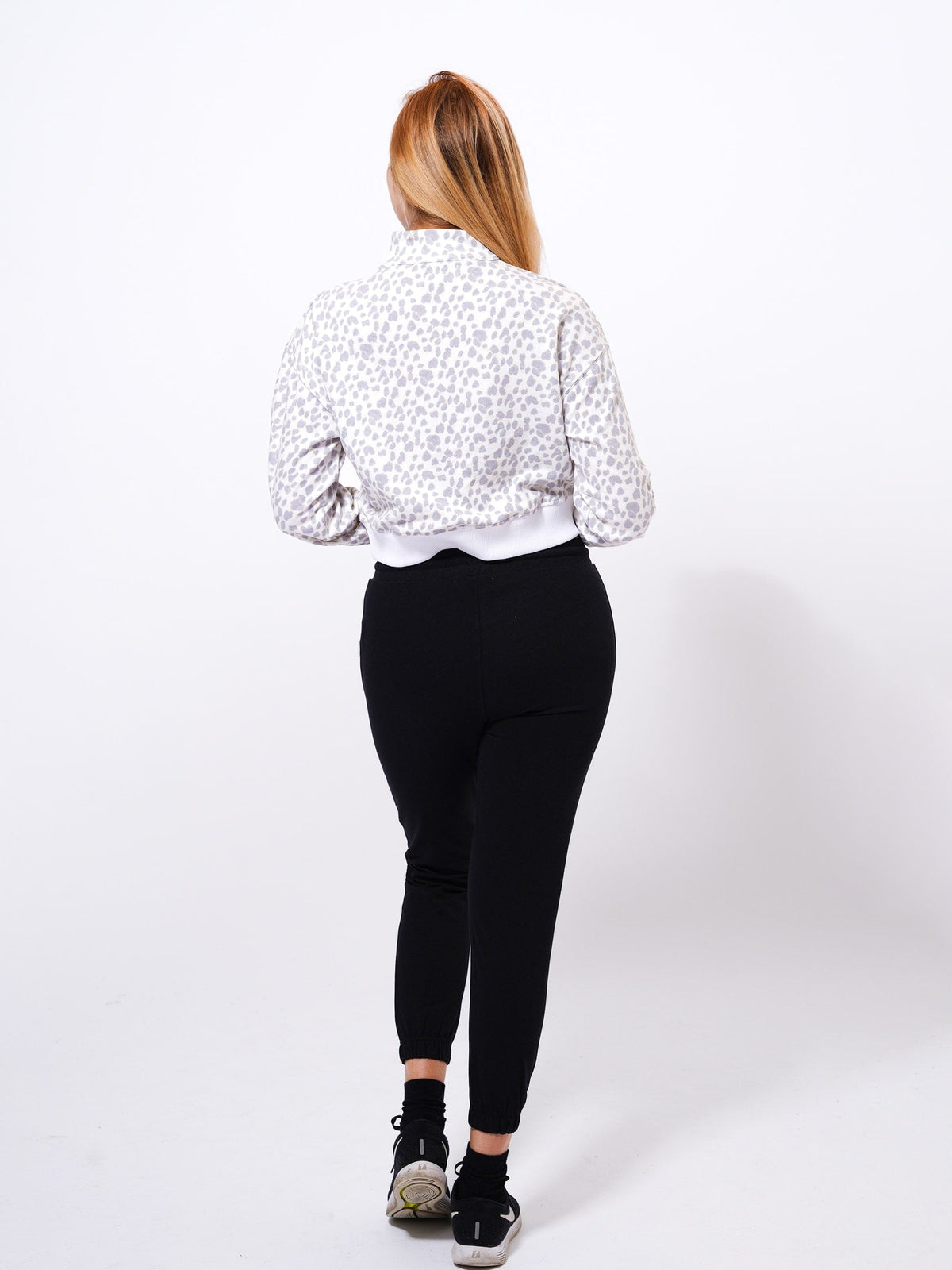 Ladies Cropped Sweat High Neck Sweatshirt In WHITE AOP - inteblu