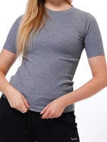 Women's Grey Rib Short Sleeve T-Shirt - inteblu