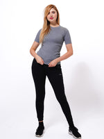 Women's Grey Rib Short Sleeve T-Shirt - inteblu