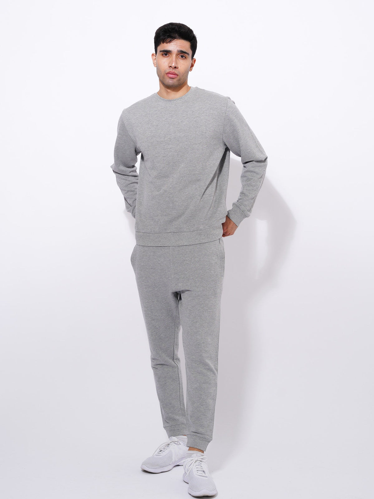 Men's Cotton Sweatshirts in Grey Mélange Color - inteblu