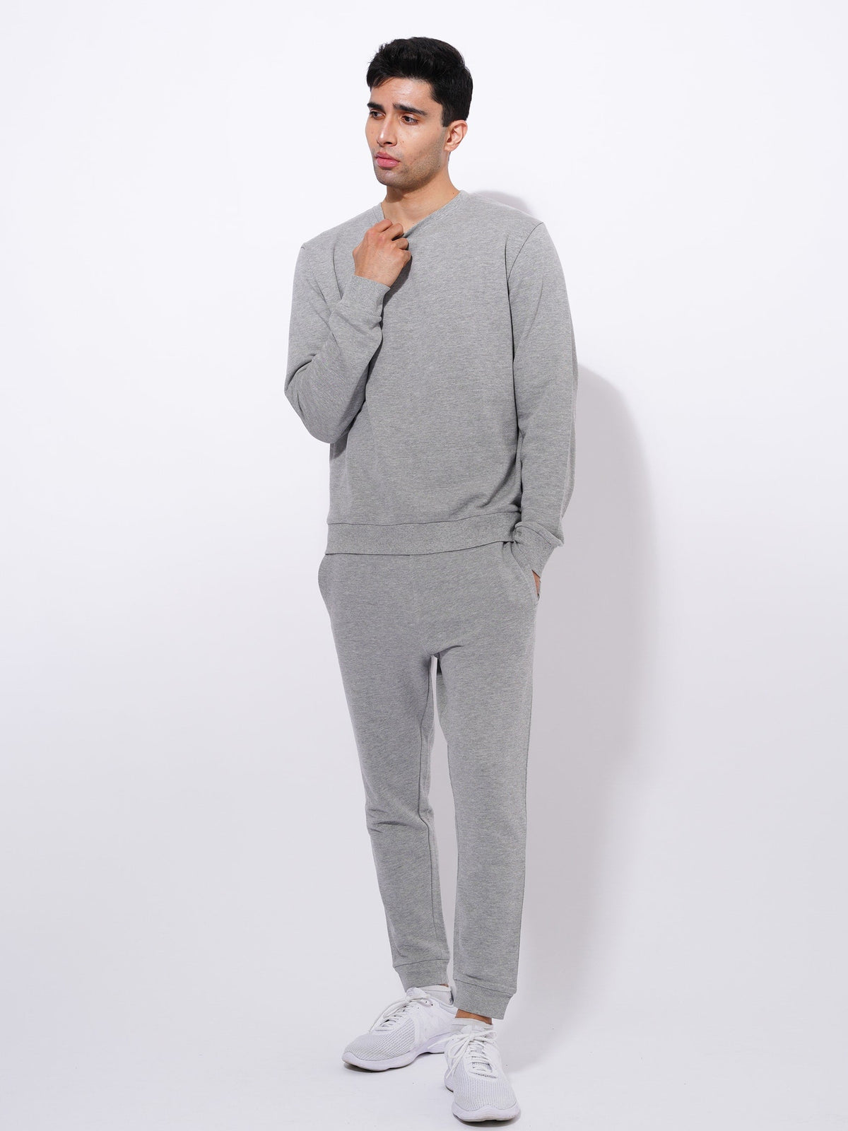 Men's Cotton Sweatshirts in Grey Mélange Color - inteblu
