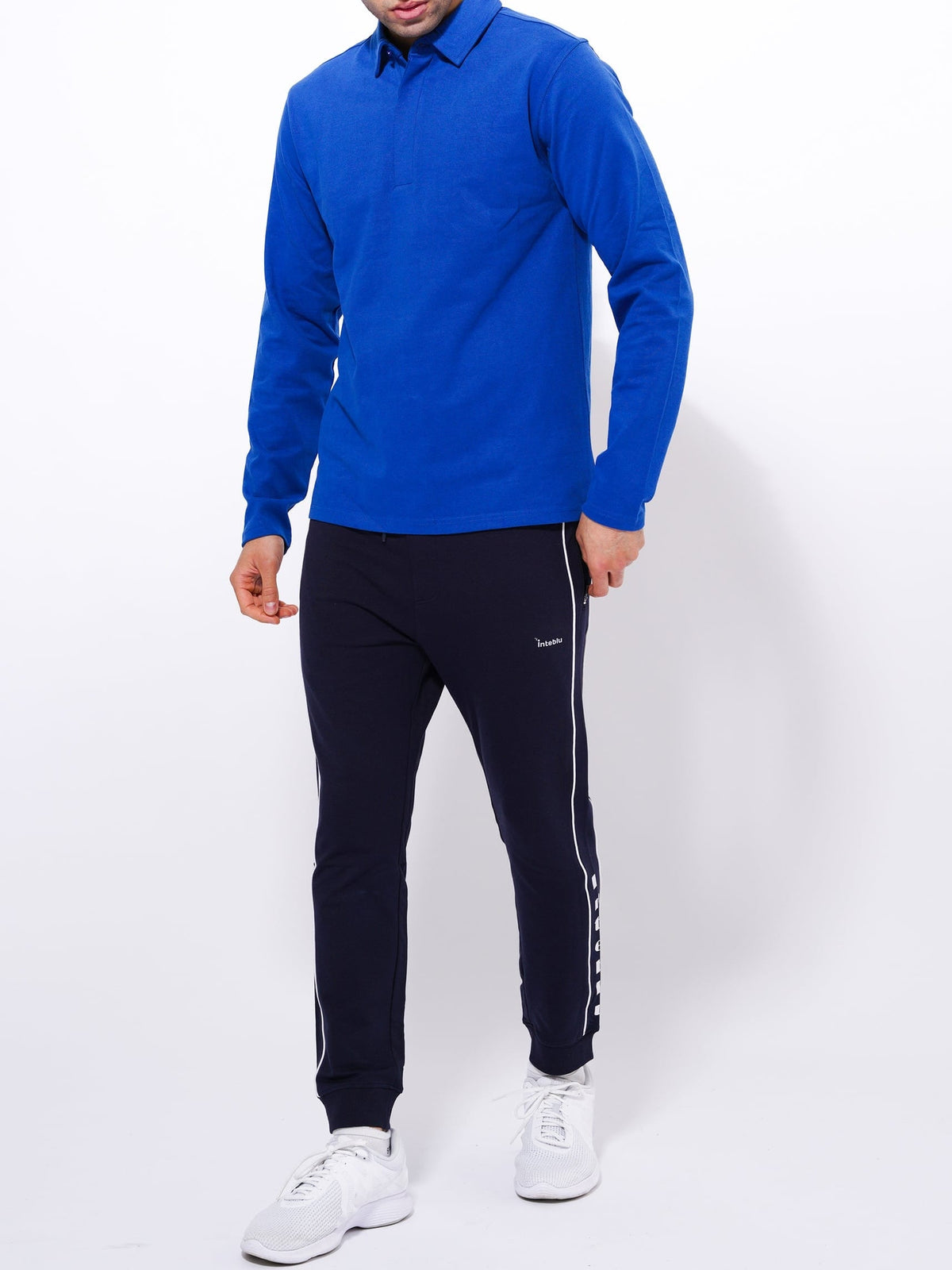 Men's Long Sleeve Player'sZipper Polo Shirt | Blue Color - inteblu