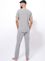 Men's Summer T-Shirt & Full Pants Set in Gray Mélange - inteblu
