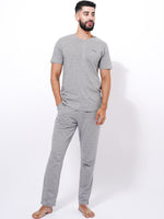 Men's Summer T-Shirt & Full Pants Set in Gray Mélange - inteblu