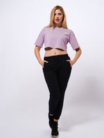 Women Crew Neck Short Crop Top | Mauve