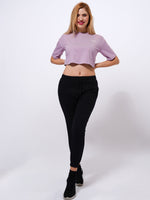 Women Crew Neck Short Crop Top | Mauve