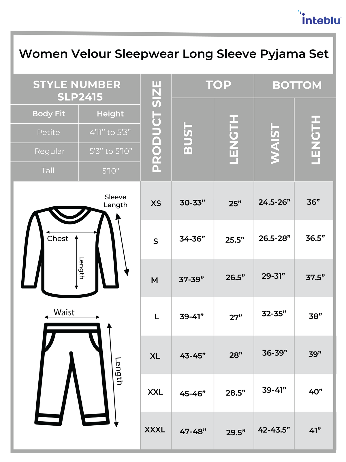 Women Velour Sleepwear Long Sleeve Pyjama Set Indigo Moon