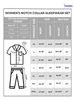 Satin Pajama Set for Women - Contrast Piping, Notch Collar, Button Down, Short Sleeve Long Pant