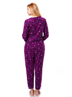Micro Polar Fleece Maroon Print Women Sleepwear Long Sleeve Pyjama Set - inteblu