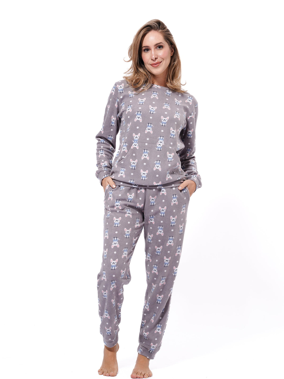 Micro Polar FleecePrint Women Sleepwear Long Sleeve Pyjama Set - inteblu