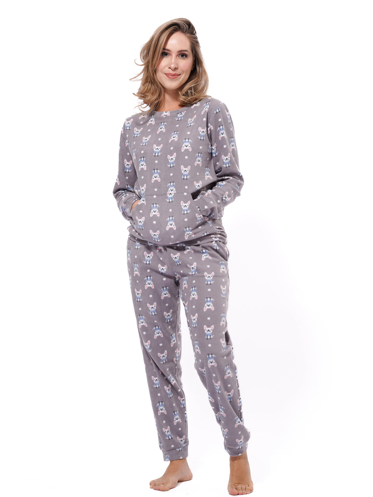 Micro Polar FleecePrint Women Sleepwear Long Sleeve Pyjama Set - inteblu