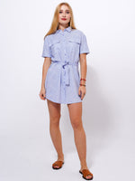 Women Pocket Shirt Blue Dress