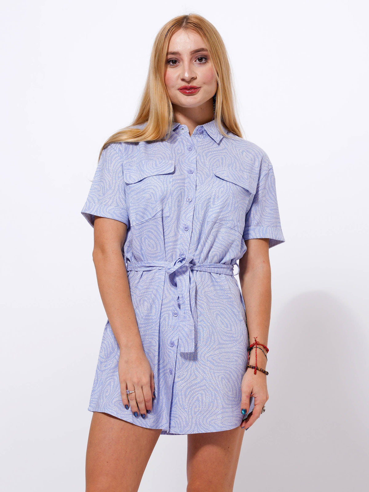 Women Pocket Shirt Blue Dress
