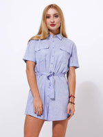 Women Pocket Shirt Blue Dress