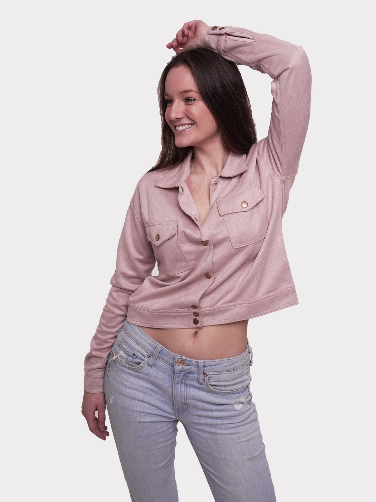 Women's Button Regular Fit Suede peach whip Short Coat Jacket - inteblu