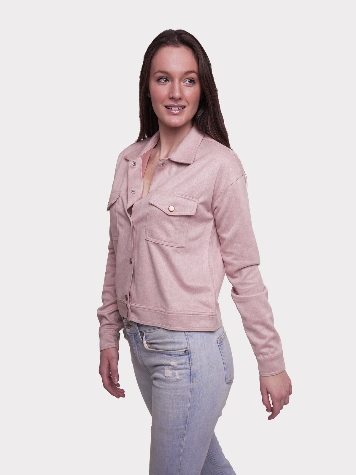 Women's Button Regular Fit Suede peach whip Short Coat Jacket - inteblu