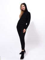 Women's Black Hoodies & Joggers Set in Premium Cotton - inteblu