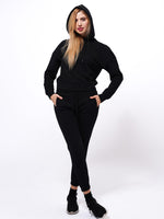 Women's Black Hoodies & Joggers Set in Premium Cotton - inteblu
