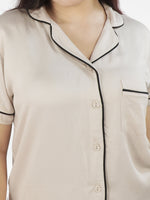 Women Night Suit Set, Beige Color Nightwear Dress