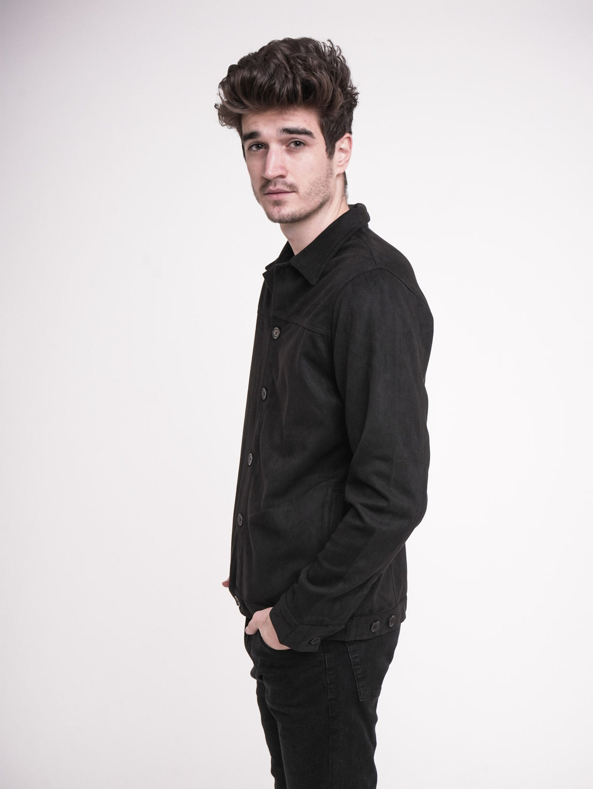 Men Casual Suede Front Button Jacket. - inteblu