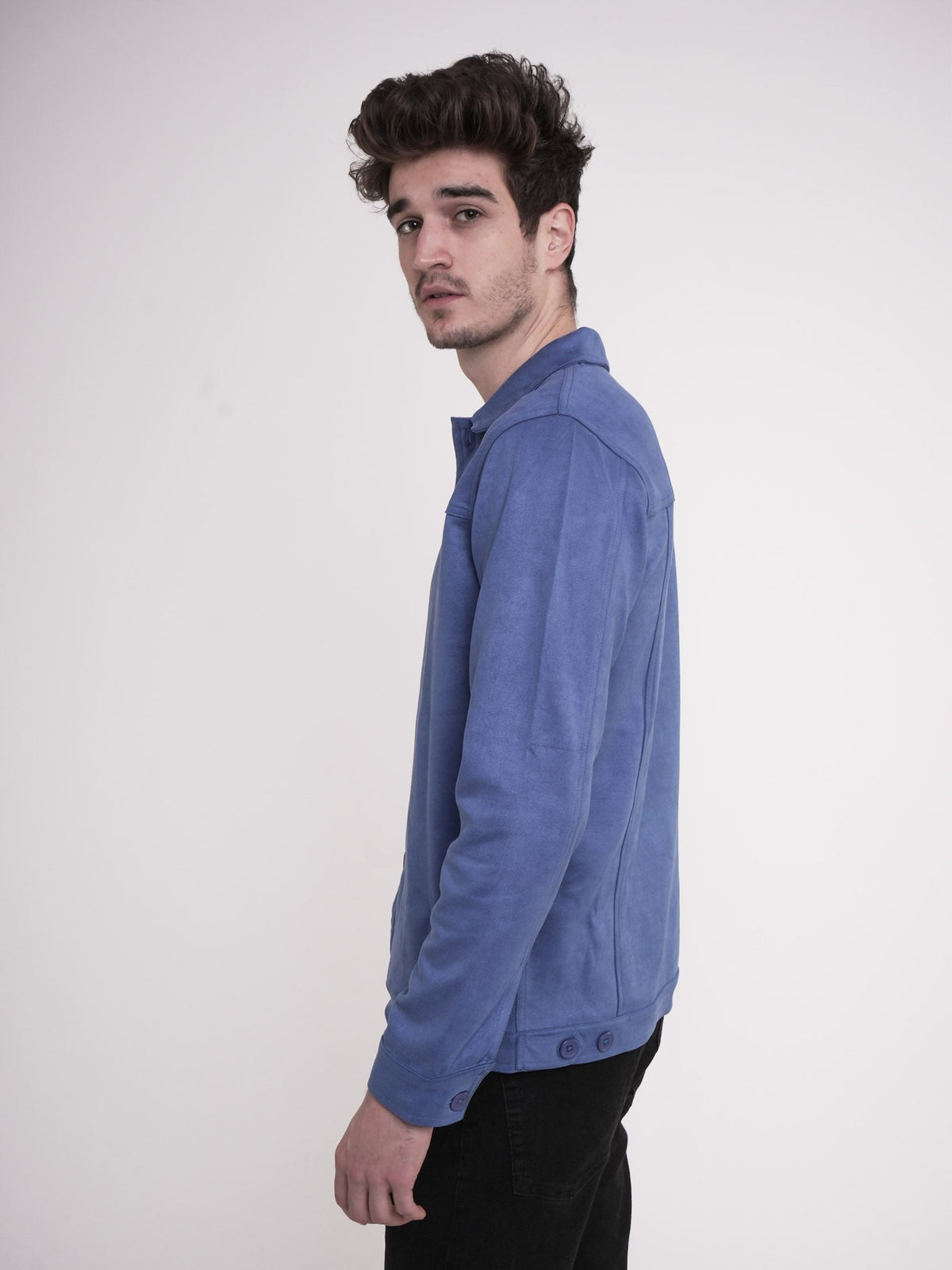 Men Casual Suede Front Button Jacket. - inteblu