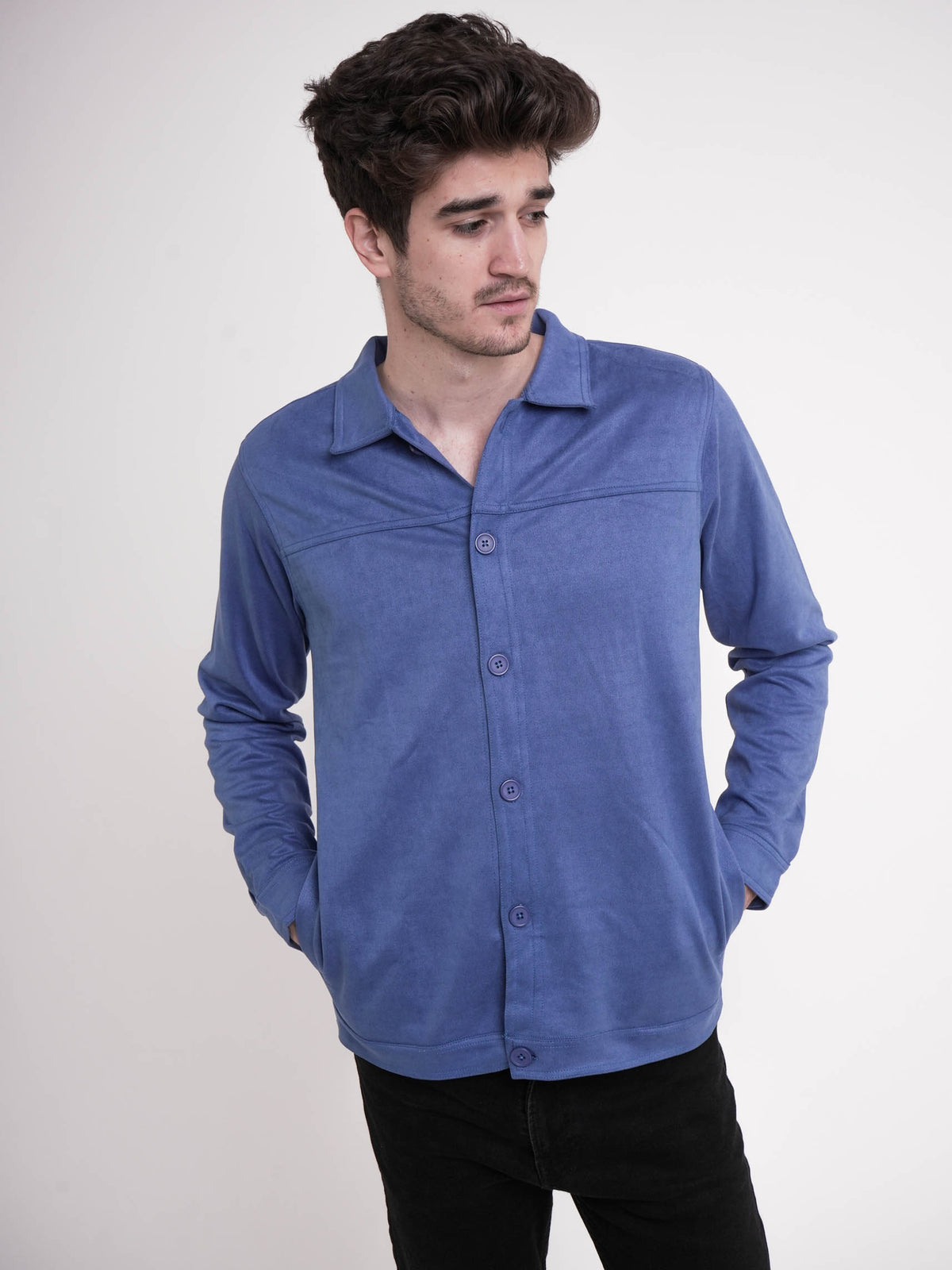 Men Casual Suede Front Button Jacket. - inteblu